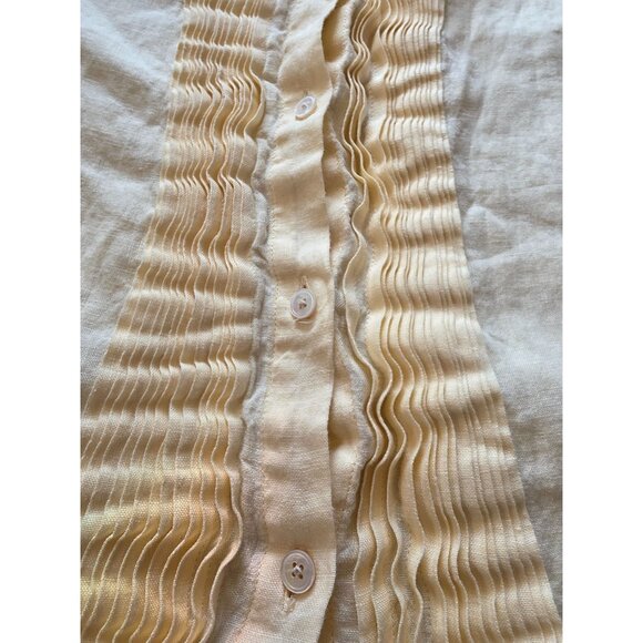 Talbots Womens Pure Irish Linen Yellow Short Sleeve Pleated Button-Up Shirt L - Picture 4 of 8